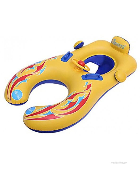 Baby Pool Float with Canopy Parent-Child Double Person Inflatable Swimming Floats Swimming Boat Cartoon Inflatable Baby Swim Ring with Removable Sunblock Canopy for Kids Mommy&Baby
