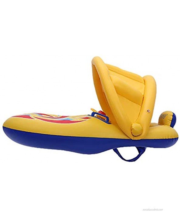 Baby Pool Float with Canopy Parent-Child Double Person Inflatable Swimming Floats Swimming Boat Cartoon Inflatable Baby Swim Ring with Removable Sunblock Canopy for Kids Mommy&Baby