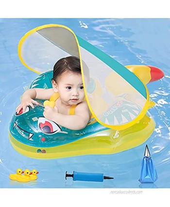 Baby Pool Float with Removable Canopy MINLUK Baby Floats for Pool Toddler Inflatable Baby Swimming Float Ring Bathtub with Bottom Support Tail for Infants Age of 3-36 Months