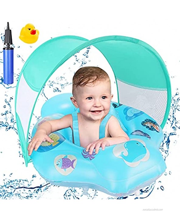 Baby Swimming Float Fixget Inflatable Pool Float with Removable Sun Protection Canopy Double Airbag Baby Swim Waist Ring Inflatable Swimming Pool Floats Toys for Infant Toddlers 6-18 Months