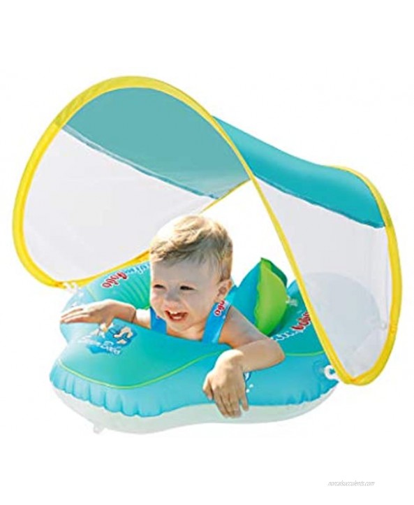 Baby Swimming Float Inflatable Pool with Sun Canopy No Flip Over Adjustable Canopy for Baby Safety & Soft Swim Buoys for Toddler Baby Boy Girl Age of 3-24 Months