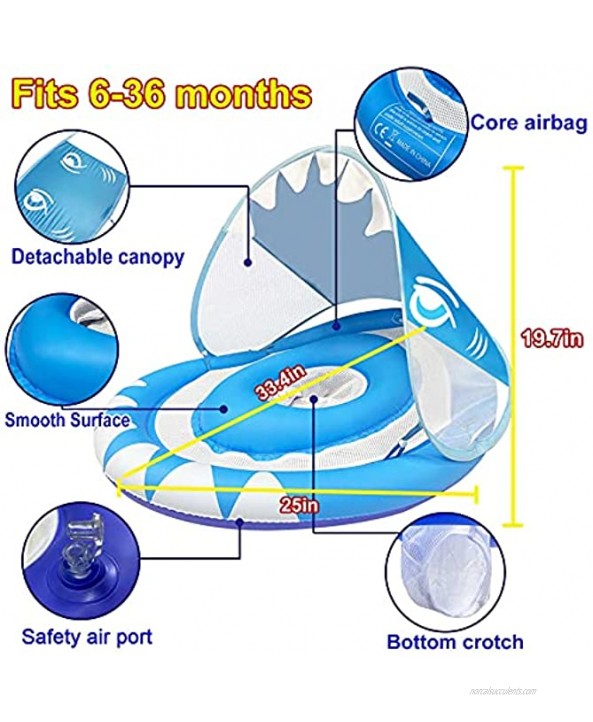 Baby Swimming Pool Float Ring with Removable Sun Canopy Safety Seat,Newest Double Airbag Inflatable Babies Spring Floatie Swim Trainer Newborn Infant Toddler 6-36 Months