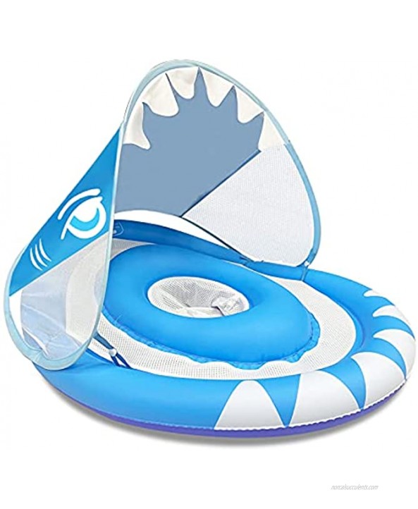 Baby Swimming Pool Float Ring with Removable Sun Canopy Safety Seat,Newest Double Airbag Inflatable Babies Spring Floatie Swim Trainer Newborn Infant Toddler 6-36 Months
