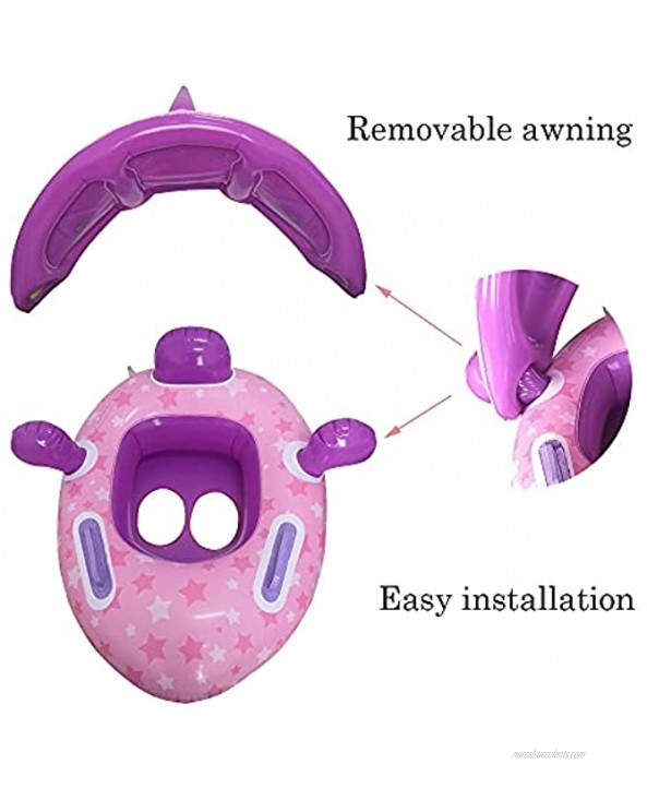 ENOKER Baby Swimming Pool Float,Add Tail Never Flip with Removable UPF 50+ UV Sun Protection Canopy Toys Swimming Pool Accessories for Age of 3-36 Months