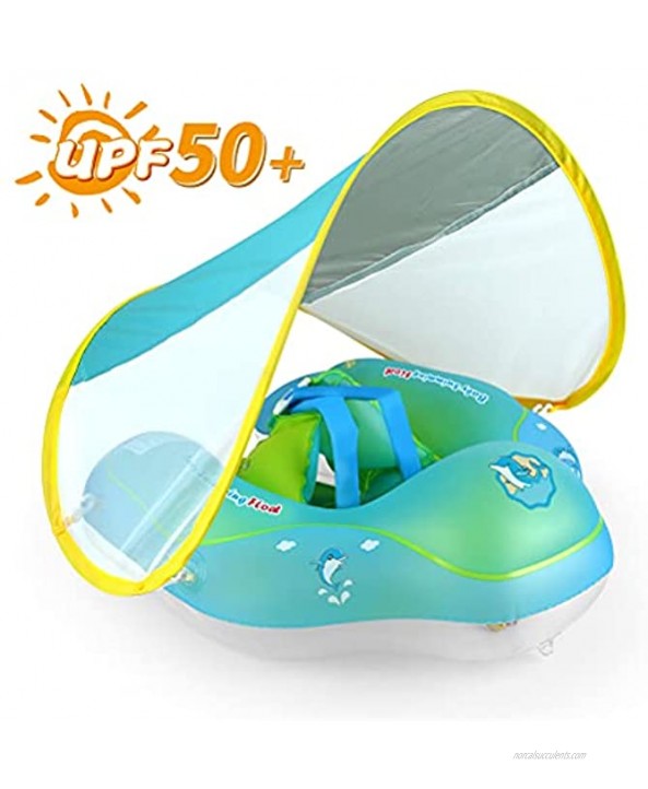Free Swimming Baby Inflatable Baby Swimming Float with Bottom Support and Retractable Fabric Canopy for Safer SwimsYellow Large
