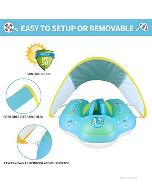 Free Swimming Baby Inflatable Baby Swimming Float with Bottom Support and Retractable Fabric Canopy for Safer SwimsYellow Large