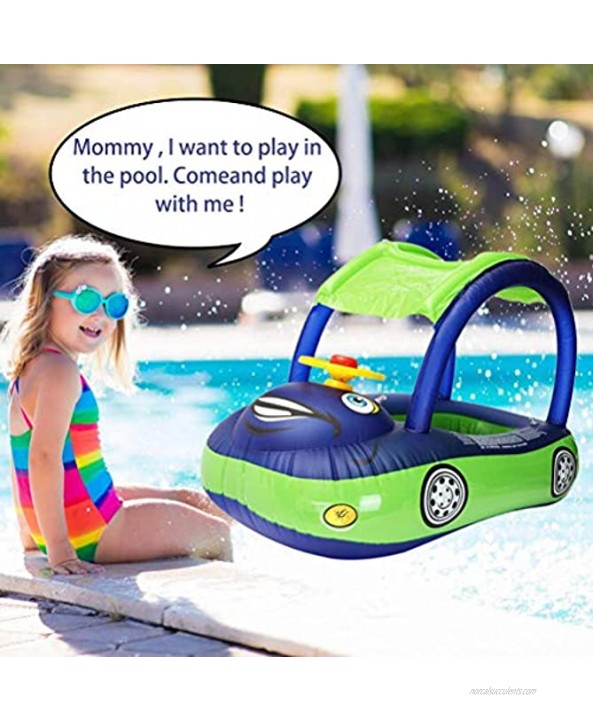 Freshwater Baby Inflatable Pool Float with Canopy Car Shaped Babies Swim Float Boat with Sunshade Safty Seat for Toddler Infant Swim Ring Pool Spring Floaties Summer Beach Outdoor Play Blue