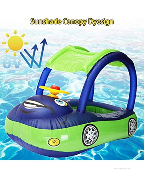Freshwater Baby Inflatable Pool Float with Canopy Car Shaped Babies Swim Float Boat with Sunshade Safty Seat for Toddler Infant Swim Ring Pool Spring Floaties Summer Beach Outdoor Play Blue