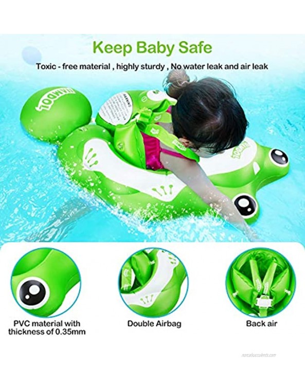 Inflatable Baby Swimming Float Ring Baby Pool Floatie Baby Water Float Infant Swim Pool Rings with Safe Bottom Support & Swim Buoy Float for Toddler Kid Age 3-30 Months Frog Floaty Large