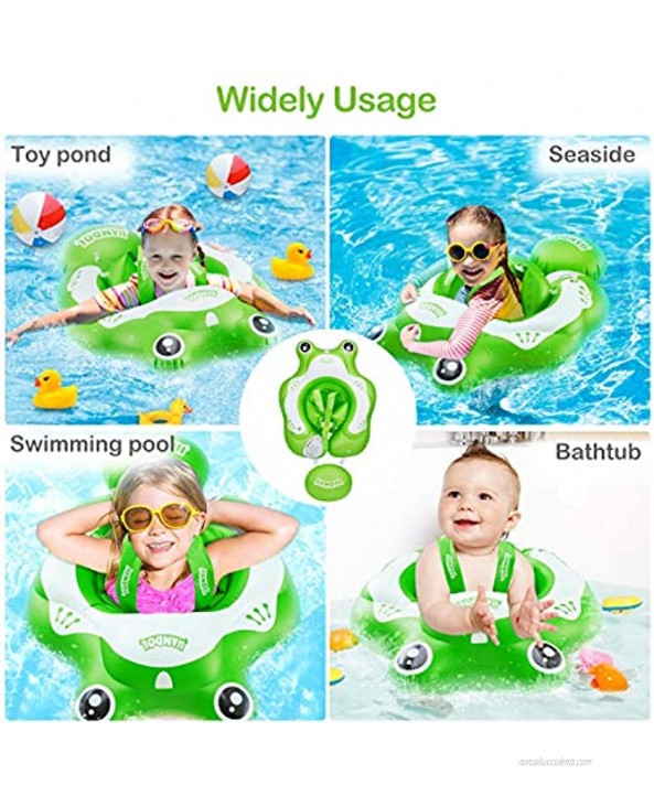 Inflatable Baby Swimming Float Ring Baby Pool Floatie Baby Water Float Infant Swim Pool Rings with Safe Bottom Support & Swim Buoy Float for Toddler Kid Age 3-30 Months Frog Floaty Large