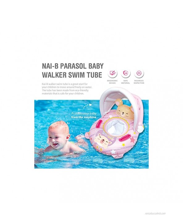 Nai-B Inflatable Pool Float for Kids and Toddlers with Parasol Baby Waist Swim Walker Tube with Safety Seat for Swimming Pool [Pink]