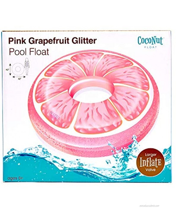 Pink Grapefruit Glitter Pool Float by Coconut Float – Giant Inflatable Raft – Durable Long Lasting 3.5 Foot Lounge Tube and Water Toy – Colorful Decoration for Summer Parties Events – Ages 8+ Years