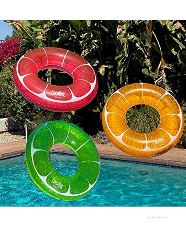 Pink Grapefruit Glitter Pool Float by Coconut Float – Giant Inflatable Raft – Durable Long Lasting 3.5 Foot Lounge Tube and Water Toy – Colorful Decoration for Summer Parties Events – Ages 8+ Years