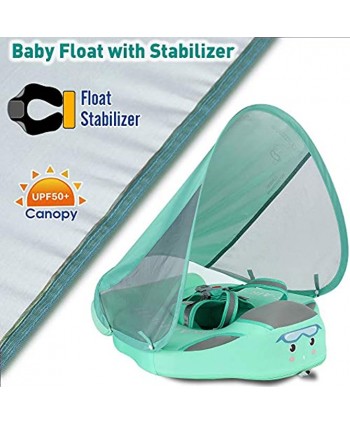 Preself 2020 Newest Baby Safety Solid Float with Stabilizer & UPF 50+ UV Sun Protection Canopy Mambobaby Non-Inflatable Swim Ring Infant Swimming Trainer