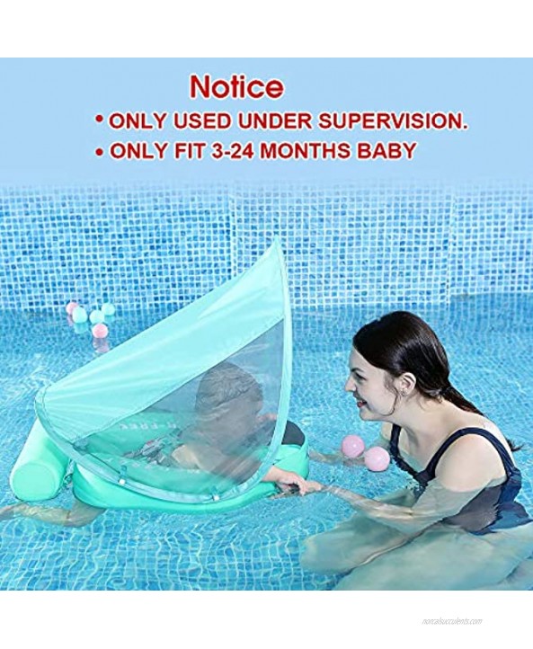 Preself 2020 Newest Baby Safety Solid Float with Stabilizer & UPF 50+ UV Sun Protection Canopy Mambobaby Non-Inflatable Swim Ring Infant Swimming Trainer