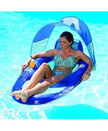 SwimWays Spring Float Recliner with Canopy Lounge Seat Blue and Inflatable Twist & Fold Spring Recliner Pool Float w  Cup Holder Aqua