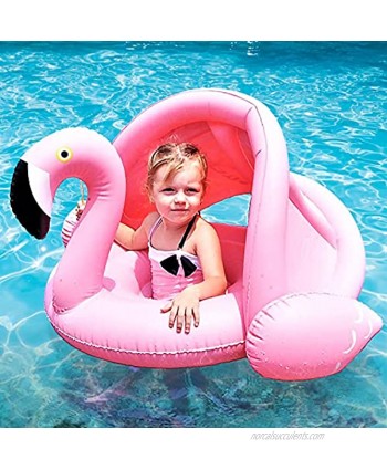 Xnuoyo Baby Floats for Pool Baby Water Pool Float with Sun Canopy Infant Inflatable Swimming Ring with Swimming Boat Pool Seat for 0-4 Years Kids Boys Girls Pink Flamingo