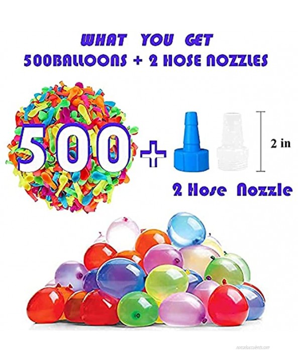 GoExquis 500PCS Biodegradable Water Balloons Small Balloons Dart Balloons + 2 Hose Nozzle filling 1 Water Balloon in 3 Seconds for Water Balloon launcher Summer Outdoor Games Water Fight Darts Party Games .WB500