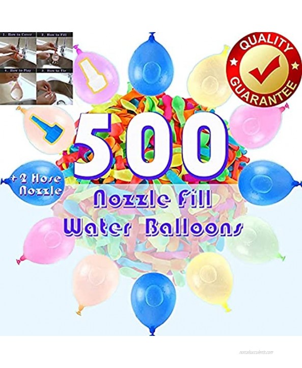 GoExquis 500PCS Biodegradable Water Balloons Small Balloons Dart Balloons + 2 Hose Nozzle filling 1 Water Balloon in 3 Seconds for Water Balloon launcher Summer Outdoor Games Water Fight Darts Party Games .WB500