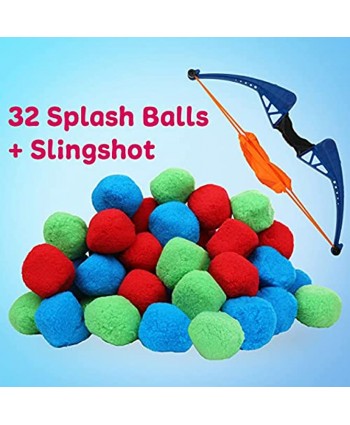 High Bounce Water Balls Reusable Water Balloons Toy 32 Water Splash Balls and Slingshot Cotton Splash Soaker Bomb Ball- Summer Outdoor Indoor Pool Activity for Girls and Boys