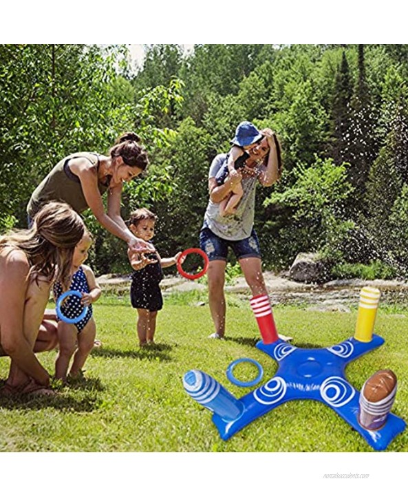 Inflatable Ring Toss Pool Games with 8 Pcs Floating Rings Water Fun Floats Play Game for Summer Beach Pool Family Party Indoor Outdoor
