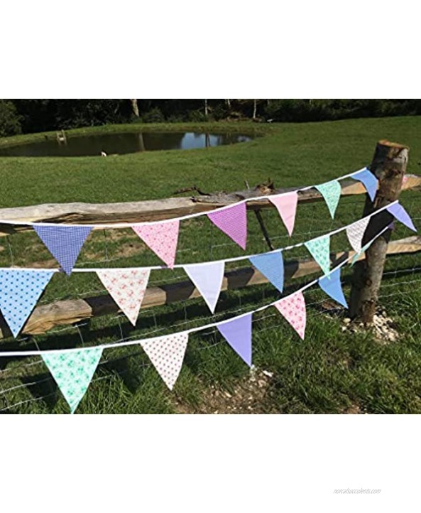 Multicoloured Vintage Floral Double Sided Fabric Bunting Flags- 10m 30 Flags Vintage Shabby Chic Party Banner Triangle Pennant Flags