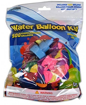 Water Sports Water Balloons Refill Kit 500 ct- Biodegradable Water Balloons with Water Balloon Hose Adapter for Quick Fill Assorted One Size