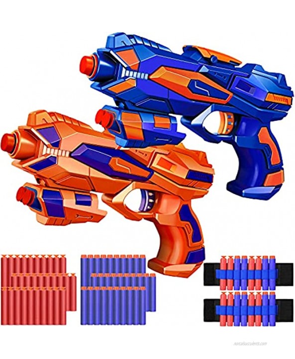 2 Pack Blaster Guns Toy​ 60 Bullets for Nerf & 2 Wristbands Guns Toys for Kids Age 4-8 Birthday Gift for 5-7 Year Old Boys Girls Ideas Gifts for Boys Kids Age 6-10 Outdoor Games Toys for 9 yr Old Boy
