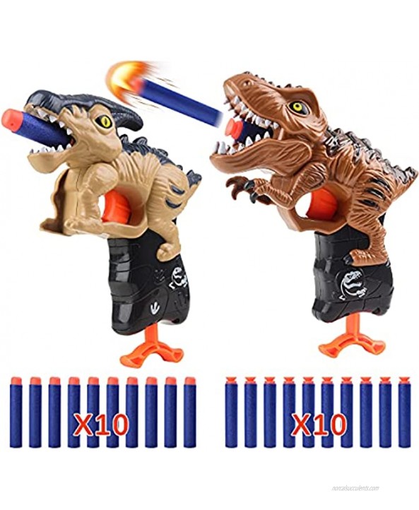 2 Pack Dinosaur Shooting Toys Foam Blasters with 20 Soft Foam Dart Bullets Shooting Game Toy for Boys Ages 5 6 7 8 9 10 Gifts Tyrannosaurus & Parasaurus
