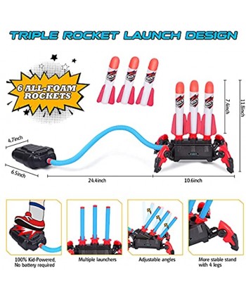 KIDZLIKE Rocket Launcher for Kids Triple Launcher Rocket Toys with 6 Foam Rocket Best Gifts for Ages 4 5 6 7 8 9 10+ Years Old Boys Girls Outdoor Game