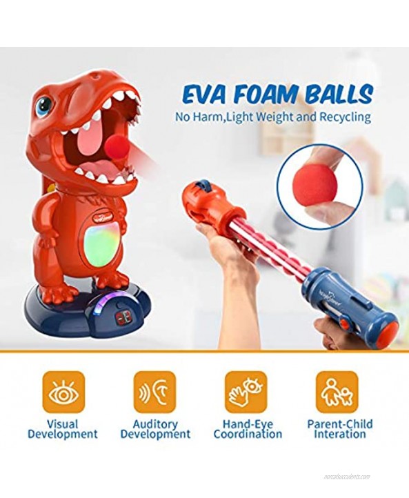 Movable Dinosaur Shooting Toys for Kids Target Shooting Games with 2 Air Pump Gun Party Toys with Score Record LED & Sound 48 Foam Balls Electronic Target Practice Toys Gift for Boys and Girls