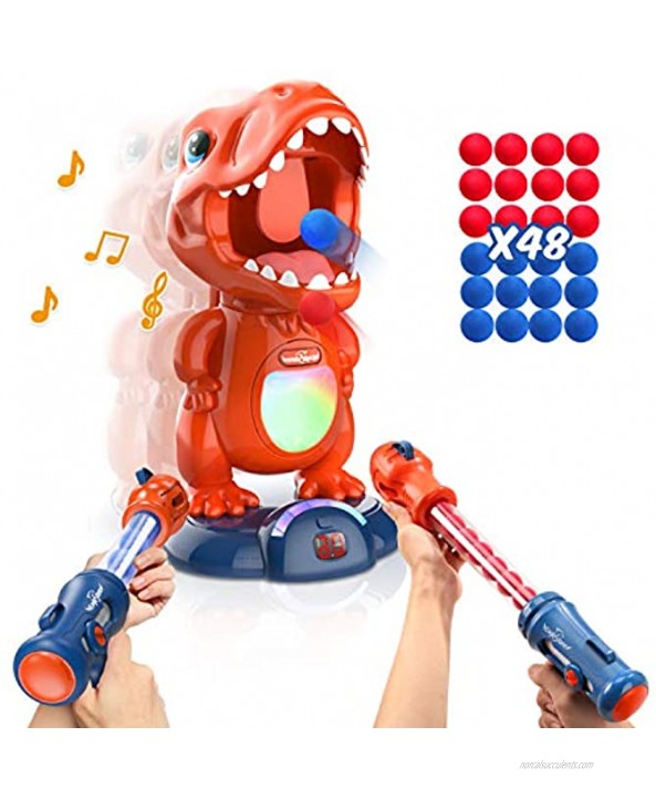 Movable Dinosaur Shooting Toys for Kids Target Shooting Games with 2 Air Pump Gun Party Toys with Score Record LED & Sound 48 Foam Balls Electronic Target Practice Toys Gift for Boys and Girls