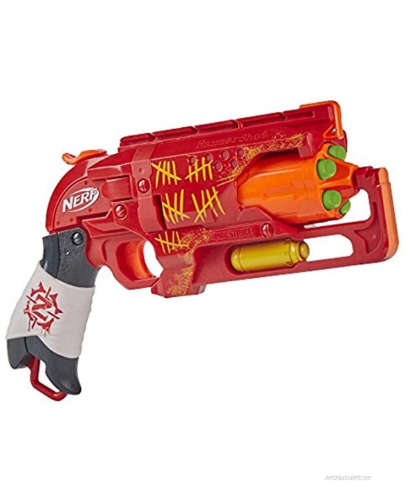 NERF Zombie Strike Hammershot Blaster -- Pull-Back Hammer-Blasting Action 5 Official Zombie Strike Darts -- Red Color Scheme Exclusive