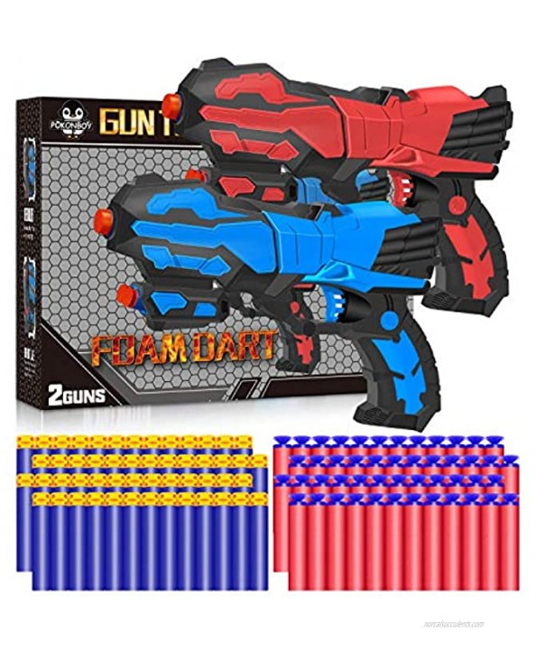 POKONBOY 2 Pack Blaster Toy Guns with 60PCS Soft Foam Bullets Fit for Nerf Guns Toy Gun Set for Kids Age 6-12 Year's Old Birthday Christmas Easter Day Gift Playing Guns with Friends