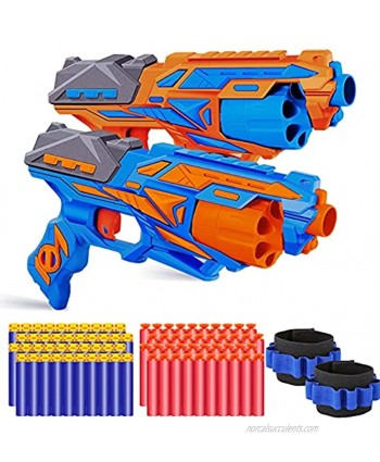 POKONBOY 2 Pack Toy Foam Blaster Gun Blaster Toy Gun with 2 Wristbands and 80 Pcs Refill Darts 6-Dart Rotating Drum Toy Blaster Compatible with Nerf Birthday for Boys and Girls Age 6+