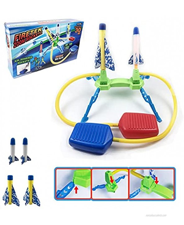 Rocket Launcher for Kids,Two-Player Launcher Slingshot Rocket Foot Launch Pad Rocket Launcher Toys,Double Adjustable Angle Shoots Up Outdoor Rocket Gifts for Boys and Girls,