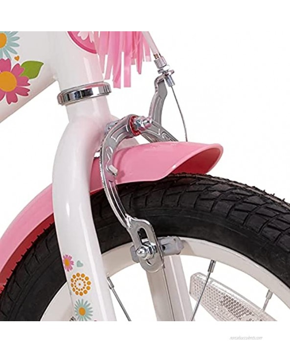 JOYSTAR Little Daisy Kids Bike for 2-7 Years Girls with Training Wheels & Front Handbrake 12 14 16 Inch Princess Toddler Bicycle with Basket Bike Streamers Blue Pink White