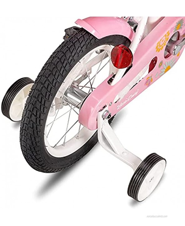 JOYSTAR Little Daisy Kids Bike for 2-7 Years Girls with Training Wheels & Front Handbrake 12 14 16 Inch Princess Toddler Bicycle with Basket Bike Streamers Blue Pink White