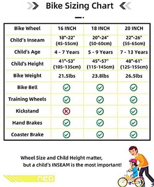 JOYSTAR NEO Kids Bike for 3-10 Years Old 12 14 16 18 20 Inch Kids Junior Bicycle with Front Caliper Brake & Training Wheels for Boys & Girls Black Blue Pink