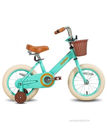 JOYSTAR Vintage 12 & 14 & 16 Inch Kids Bike with Basket & Training Wheels for 2-7 Years Old Girls & Boys Green Ivory & Pink