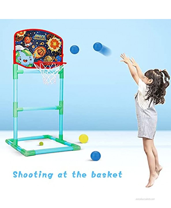 2NLF Shooting Game Toy for 5 6 7 8 9 10+Kids,2pk Foam Ball Popper Toy Guns,Scoring Standing Shooting Target with Basket & 24 Foam Balls & 6 Bean Bags & 2 Mini Basketball,Ideal Gifts for Boys Girls