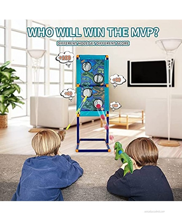 Dinosaur Shooting Games Toys for 4 5 6 7 8+ Year Old Boys Girls Kids Gift 2 Popper Air Toy with Standing Target 40 Foam Balls&Bullets Indoor Outdoor Games for Kids with Lights Sounds