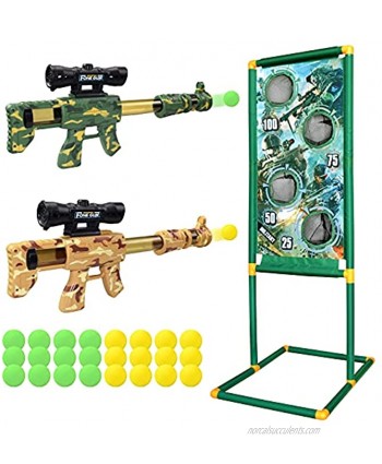 GGbell Shooting Games Toy Set- Including 1 Standing Shooting Target 2 Air Toy Guns and 24 Foam Balls Indoor & Outdoor Games for Kids Ages 8-12 Ideal Gift Toys for Boys Aged 4 5 6 7