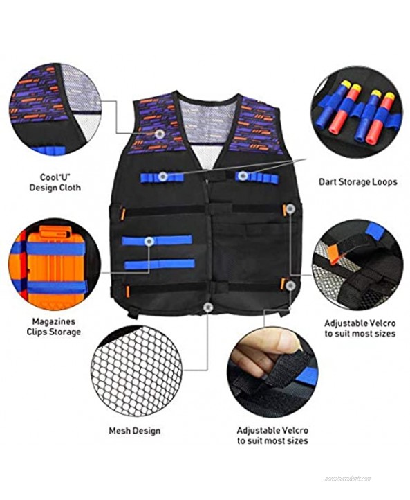 POKONBOY Tactical Vest Kits Compatible with Nerf Guns N-Strike Elite Series Blaster Gun and Tactical Vest with Refill Darts and Wristband for Boys Girls