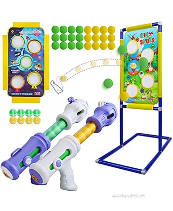 Shooting Game Toy for kids 2 in 1 Foam Ball Popper Toy Gun for Boys Shooting Target 24 Foam Balls & 6 Sticky Balls Birthday Toys Gift Age 4 5 6 7 8 9 10+ Year Old Compatible with Nerf Toy Guns