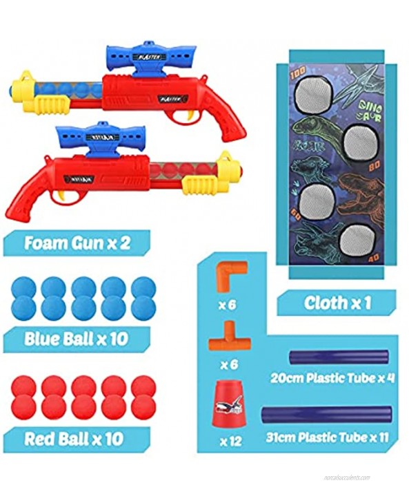 Yojoloin Shooting Game Toy for 5 6 7 8 9 10+ Years Olds Boys and Girls 2pk Foam Ball Popper Air Guns & Shooting Target & 12 Stacking Cup & 20 Foam Balls Birthdays Gifts for Kids