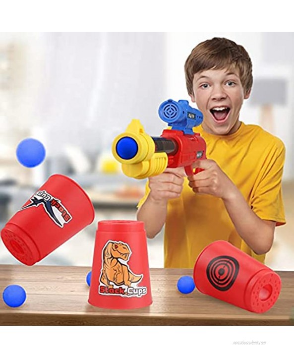 Yojoloin Shooting Game Toy for 5 6 7 8 9 10+ Years Olds Boys and Girls 2pk Foam Ball Popper Air Guns & Shooting Target & 12 Stacking Cup & 20 Foam Balls Birthdays Gifts for Kids