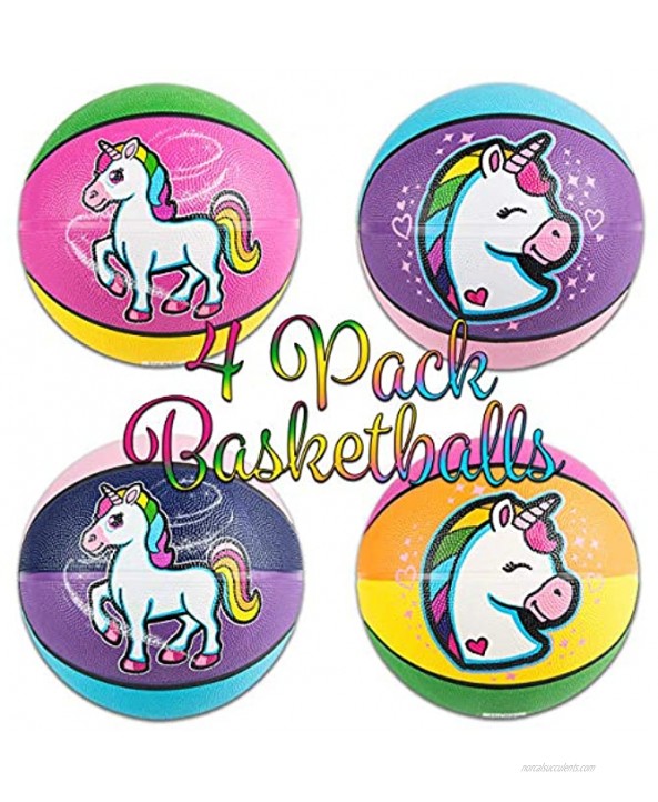 7” Unicorn Basketballs Kids Basketball Ball For Indoor & Outdoor Use Small Basketball Great For Beginners Arcade Game Youth Basketball Durable Rubber Assorted Unicorn Designs Pack Of 4