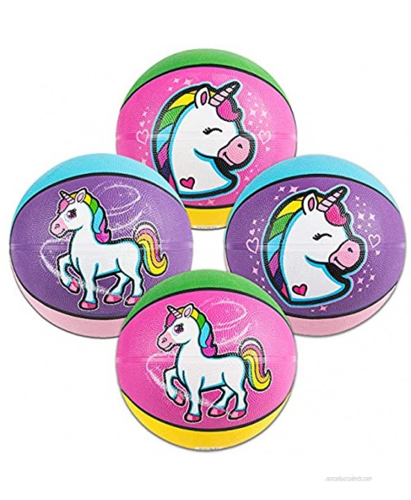 7” Unicorn Basketballs Kids Basketball Ball For Indoor & Outdoor Use Small Basketball Great For Beginners Arcade Game Youth Basketball Durable Rubber Assorted Unicorn Designs Pack Of 4