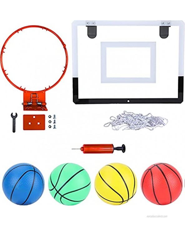 Indoor Mini Basketball Hoop for Kids and Adult 16 X 12 Inch Board Family Games for Home and Office Door Wall Mount Includes 4 Basketballs and Hand Pump with 1 Inflation Needle